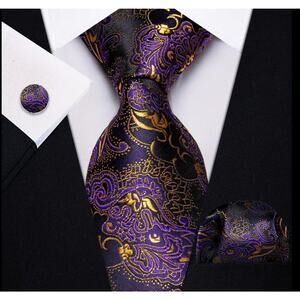 Men’s Silk Coordinated Tie Set - Purple & Gold Paisley